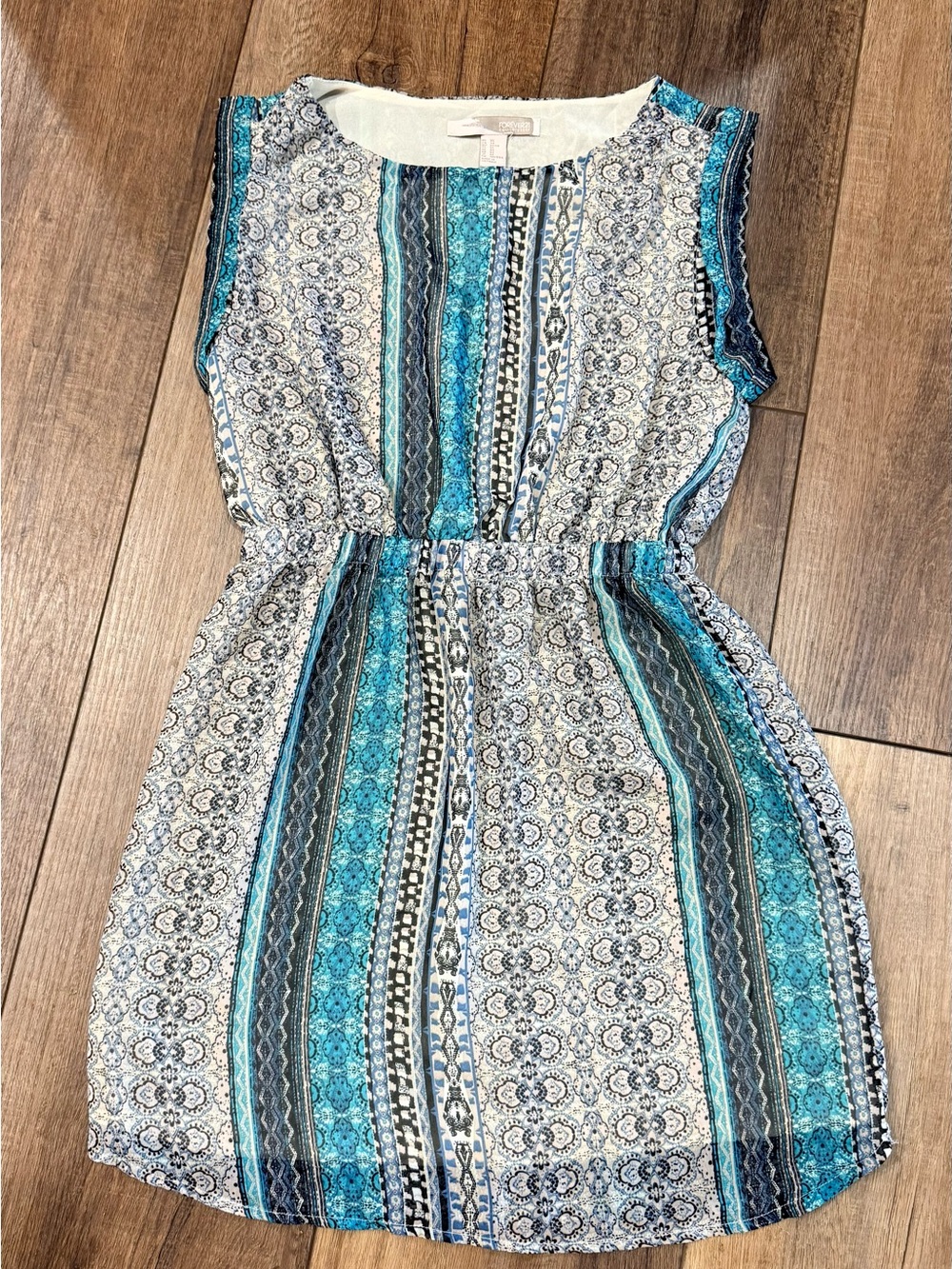 Y2K Forever 21 Turquoise and White Striped Print Mini Dress